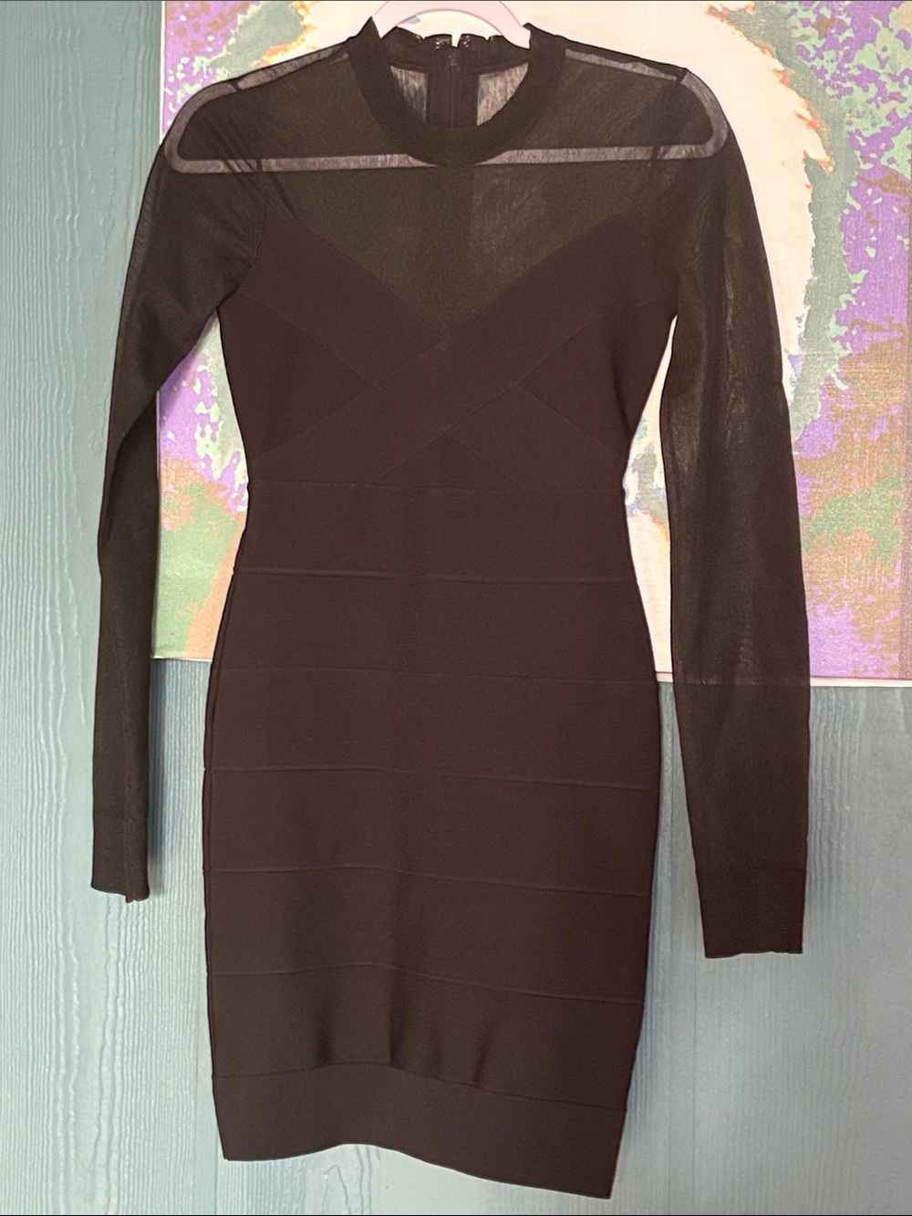 Harve Leger black bandage body con dress